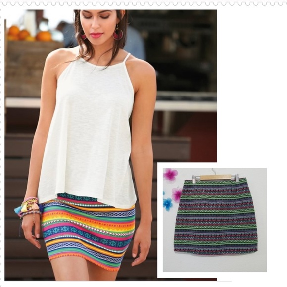 Shrinking Violet Multicolored Tribal Mini Skirt Medium - Picture 2 of 11